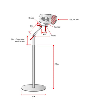 Dimensions of medical use red light device.
