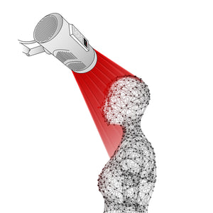 red tattoo healed from light beams on the human head.