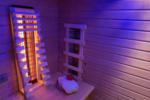 built in Infrared panel chair in a sauna.