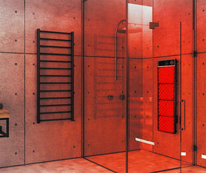red light therapy panel in a shower.