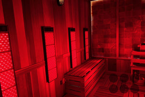 Commercial sauna red light therapy build with multiple panels.