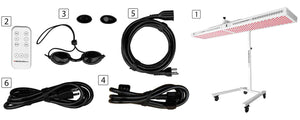 Red light therapy device box contents.