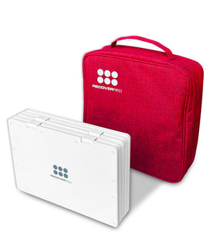 Portable red light therapy with case.