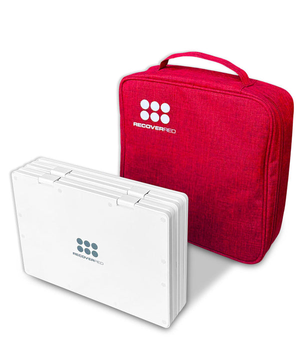 Portable red light therapy with case.