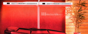 Full Body red light therapy device in a glowing red room.
