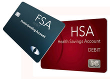Picture of HSA and FSA credit cards that are accepted for red light therapy devices.