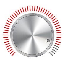 Metallic control knob with red and gray indicators on a white background