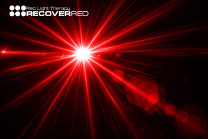 Red Light Therapy shown in a visual presentation containing waves of red and infrared light beams.