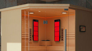 Inside of a custom ir sauna with sauna red light added.