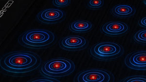 PEMF mat radiating electromagnetic fields and red glowing LEDs.