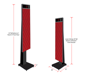 Sauna red light device on an adjustable ir sauna floor stand.