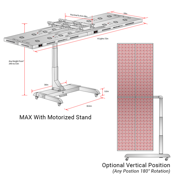 Dimensions of Max red light therapy bed.
