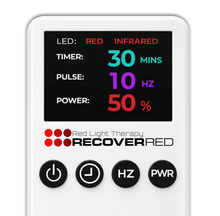 Red Light Therapy device with digital display and control buttons on a white background