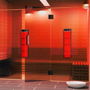 Infrared cabin sauna with red light therapy.