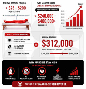 ROI illustration showing profit based on $25 to $200 per session sales.